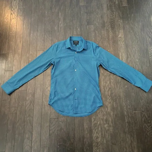 Bonobos Blue Check Slim Fit Medium Long Men's Shirt - Picture 8 of 11